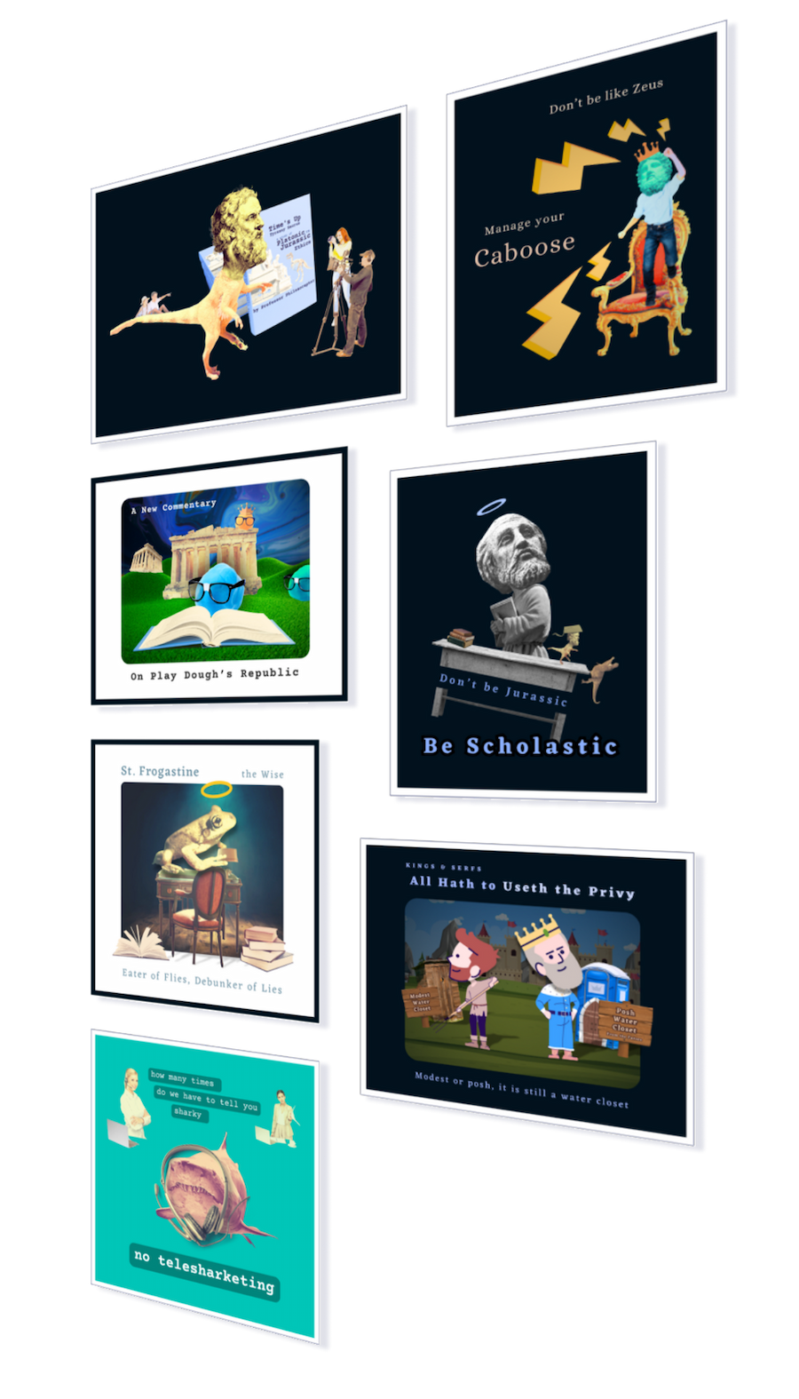Colorful graphic of seven of our posters